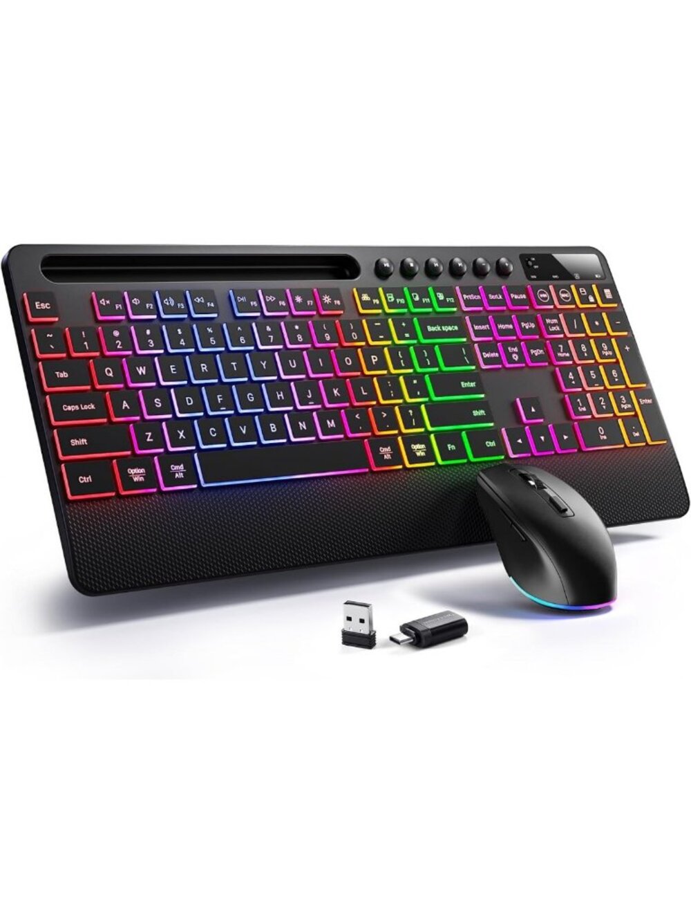 Hamile Wireless Keyboard and Mouse Combo, RGB Backlit, Ergonomic Wrist Rest